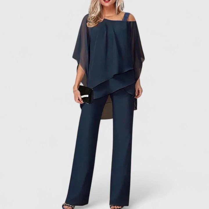 Wide Leg Pant Set for Women - Dark Blue