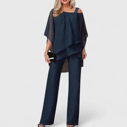 Wide Leg Pant Set for Women - Dark Blue
