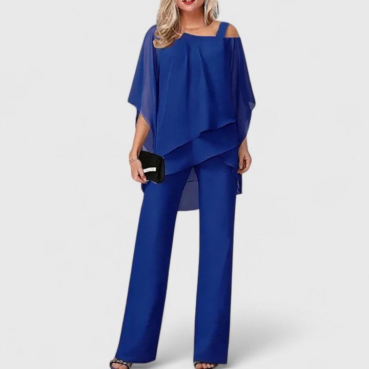 Wide Leg Pant Set for Women - Sapphire Blue