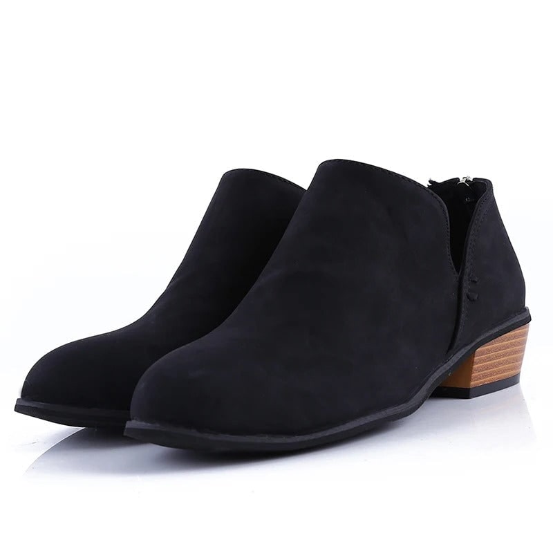 Women's Back Zip Cutout Side Rounded Toe Block Heel Ankle Boots