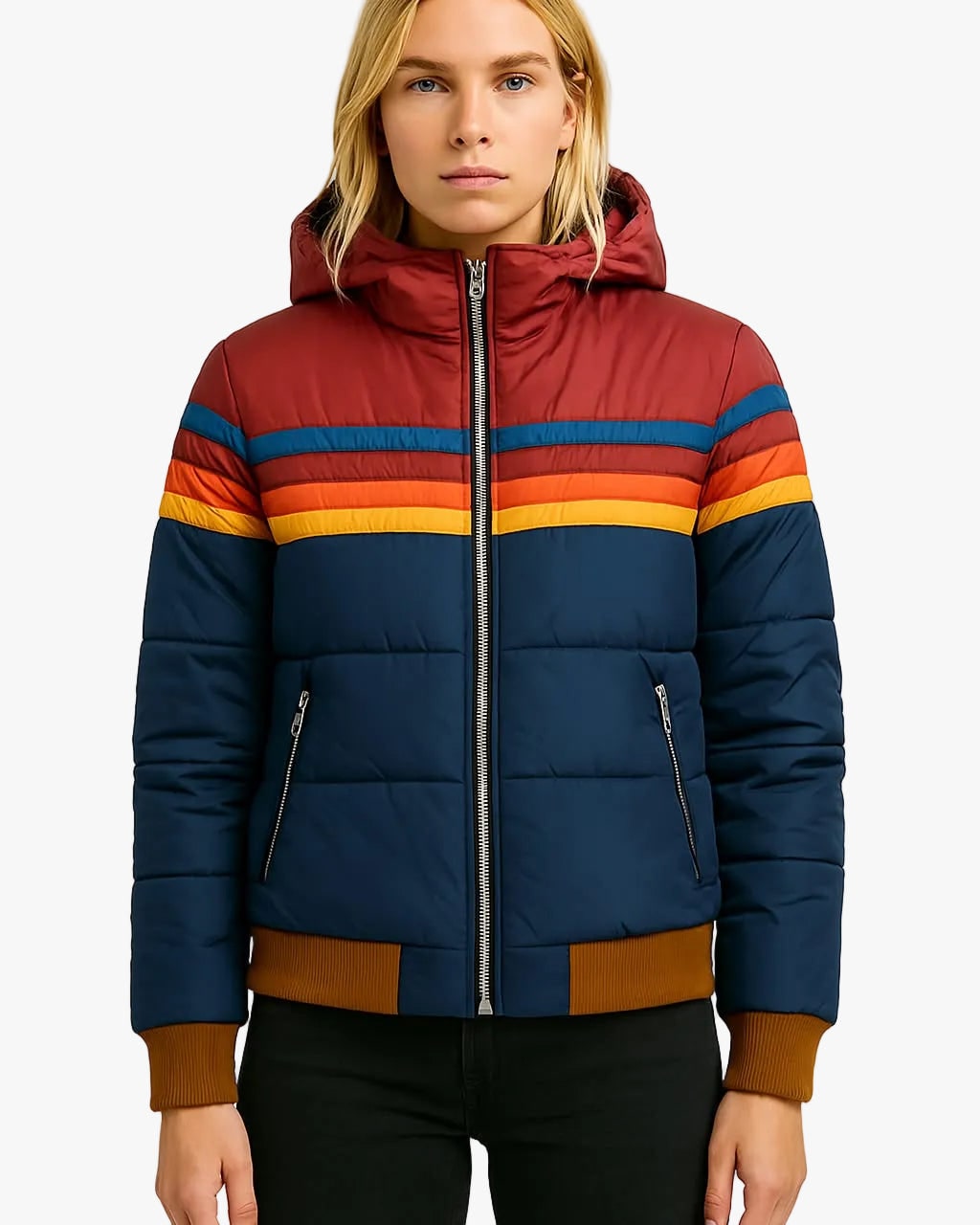 Women's Quilted Puffer Jacket - Navy Blue