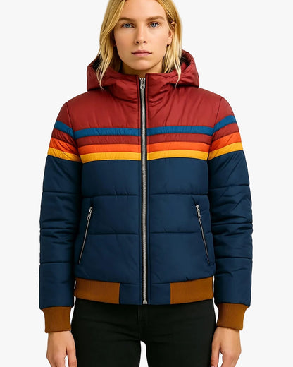 Women's Quilted Puffer Jacket - Navy Blue