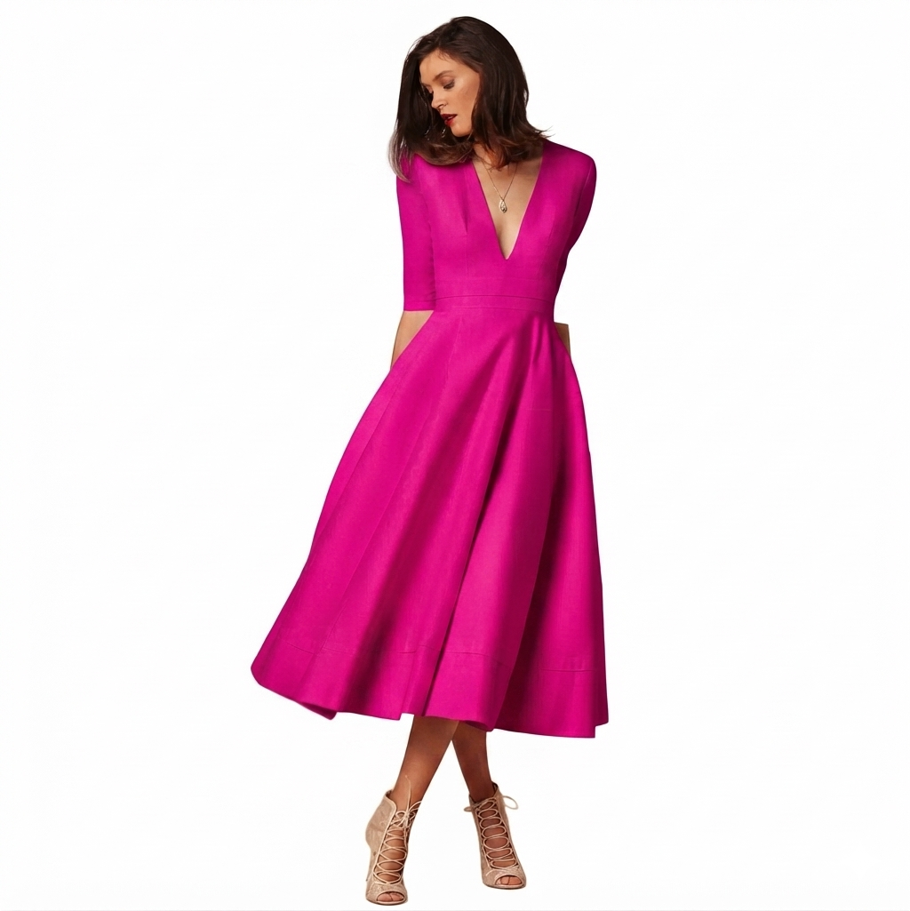 Women's Woven Midi Dress - Magenta