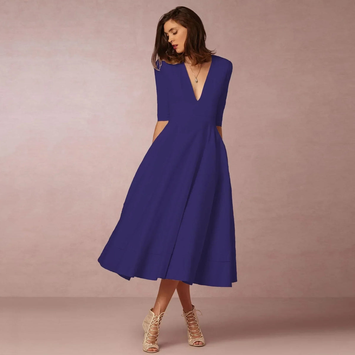 Women's Woven Midi Dress - Navy