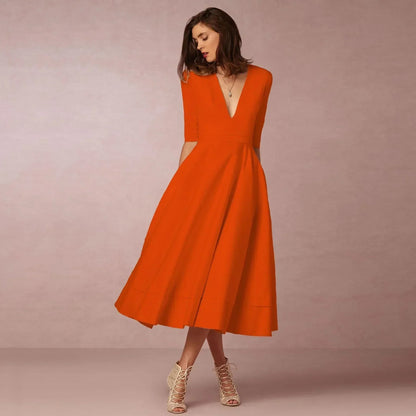 Women's Woven Midi Dress - Orange