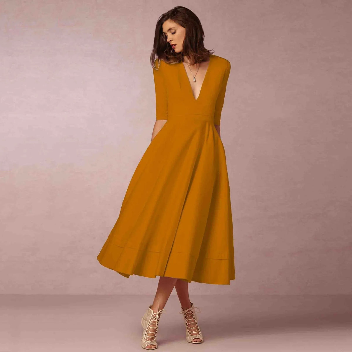 Women's Woven Midi Dress - Yellow