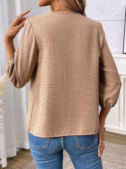 Zip-Front V-Neck Blouse for Women