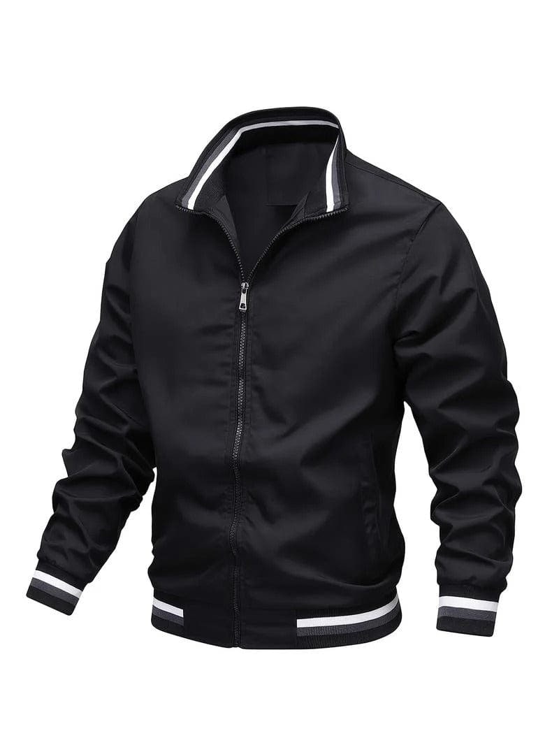 Zip-Up Editorial Nonchalant Bomber Jacket for Men - Black