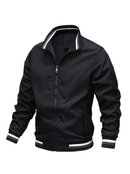 Zip-Up Editorial Nonchalant Bomber Jacket for Men - Black