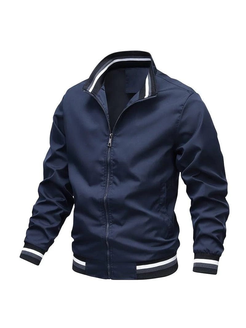 Zip-Up Editorial Nonchalant Bomber Jacket for Men - Blue