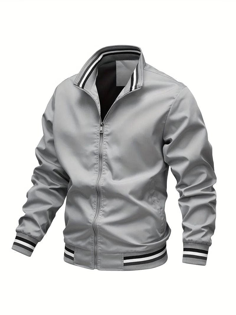 Zip-Up Editorial Nonchalant Bomber Jacket for Men - Gray