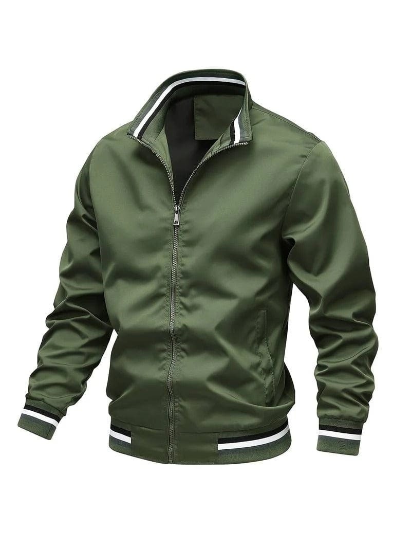 Zip-Up Editorial Nonchalant Bomber Jacket for Men - Green