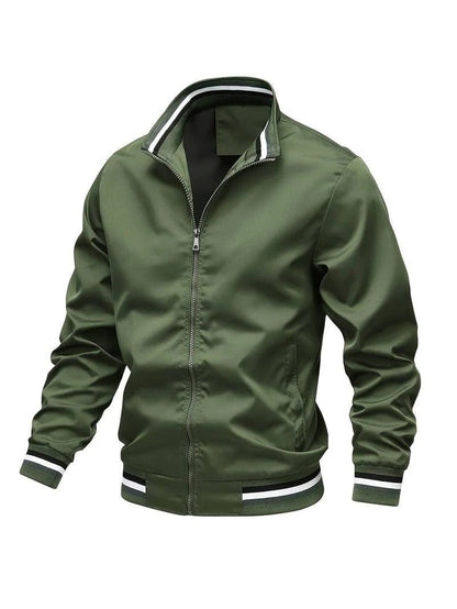Zip-Up Editorial Nonchalant Bomber Jacket for Men - Green