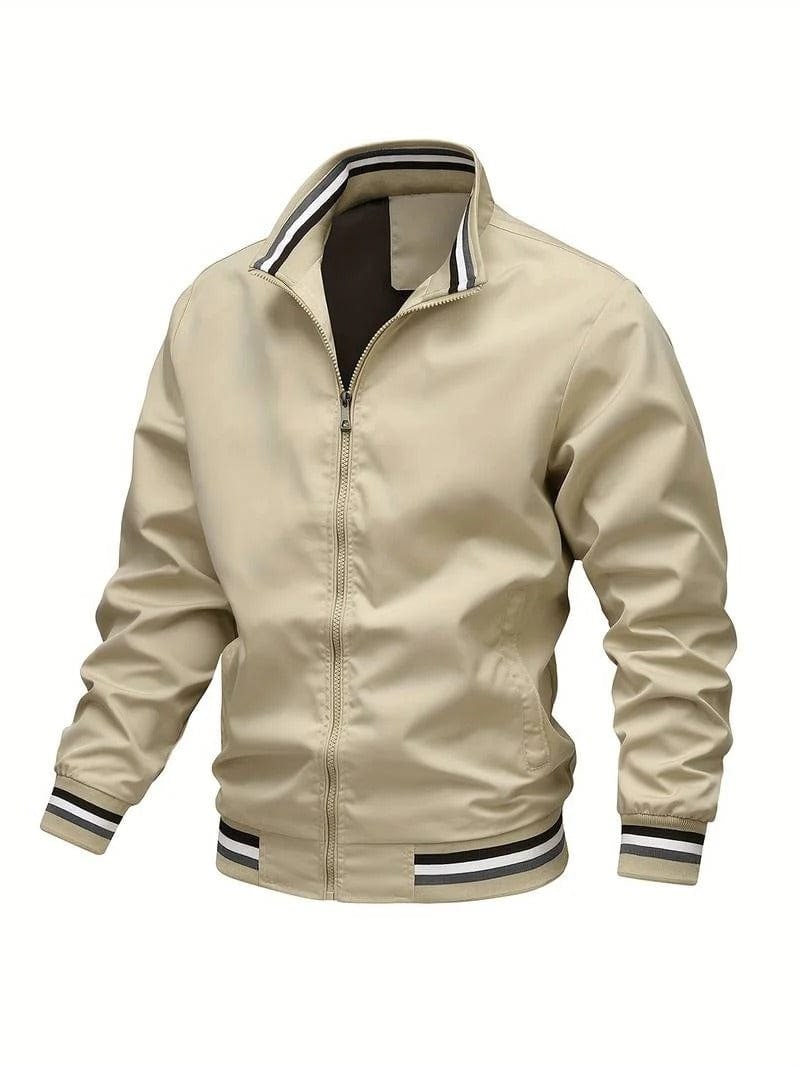 Zip-Up Editorial Nonchalant Bomber Jacket for Men - Khaki