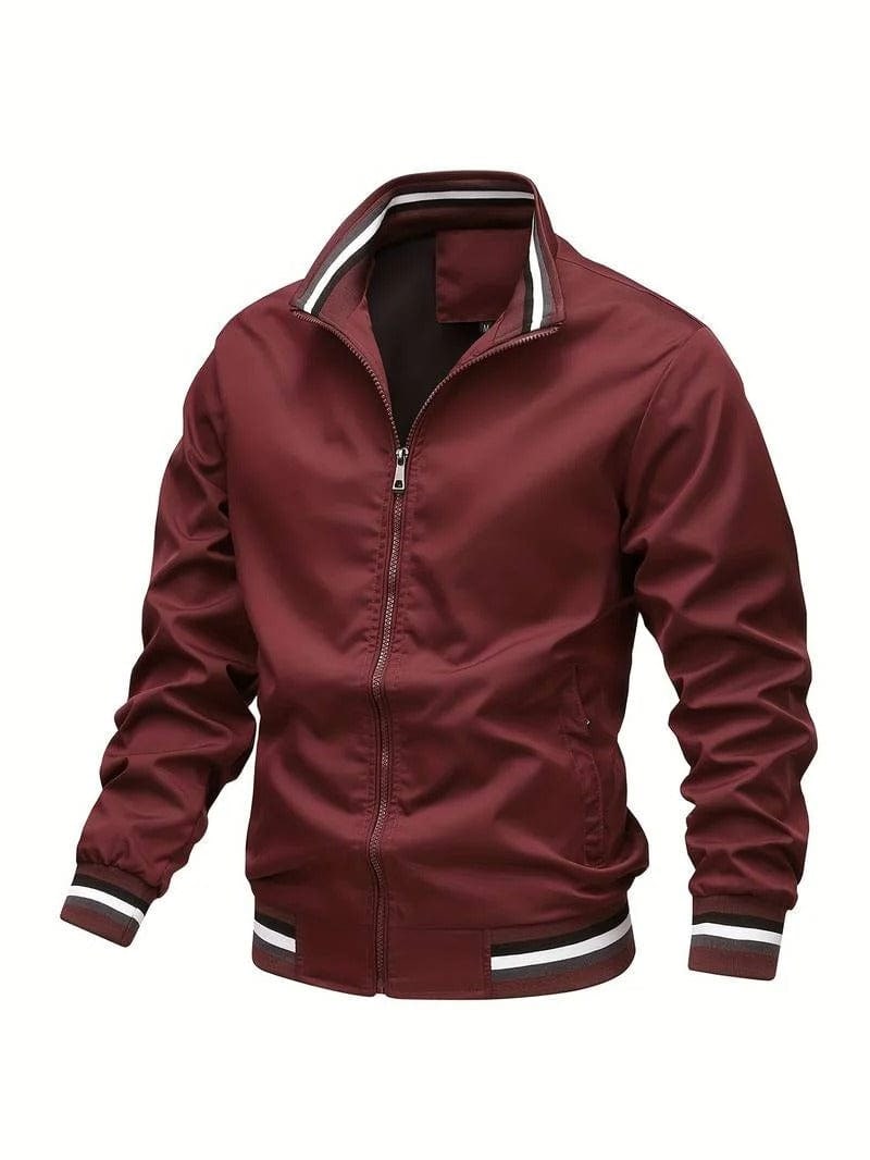 Zip-Up Editorial Nonchalant Bomber Jacket for Men - Red