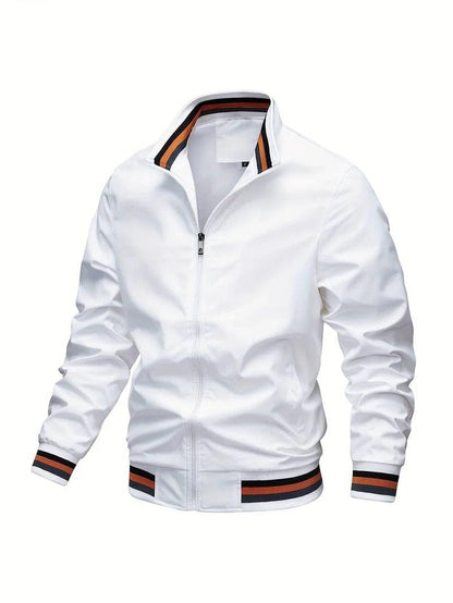 Zip-Up Editorial Nonchalant Bomber Jacket for Men - White
